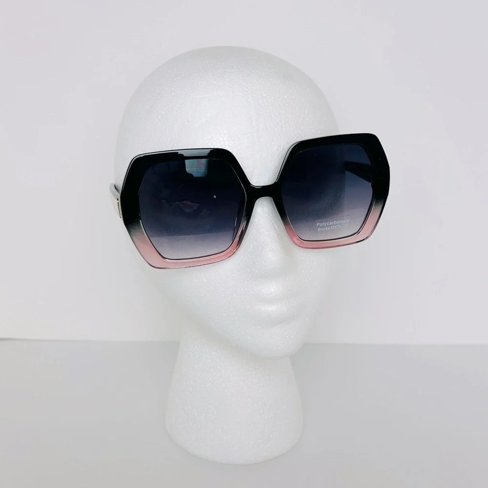 Sunglasses Women's Black Purple With Gold Hexagon Shaped Oversized Shades NEW